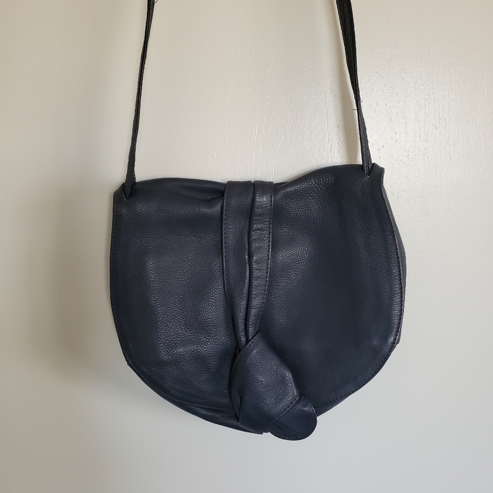 Vintage Tribeca Leather Crossbody Bag Blue Fold Over Snap Front